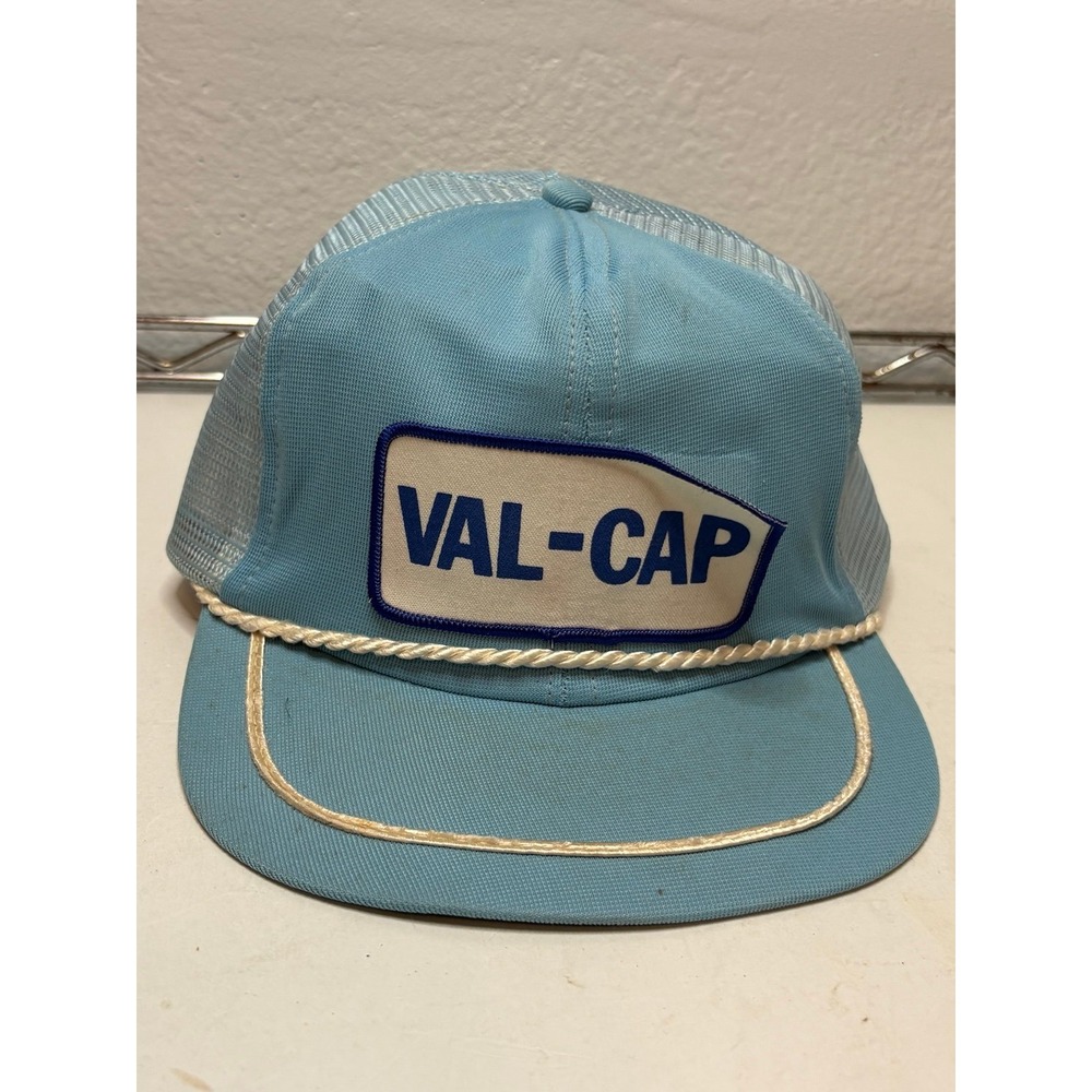 Vintage Val-Cap Trucker Hat Snapback Cap Light Blue Mesh Rope Snap Back Vintage